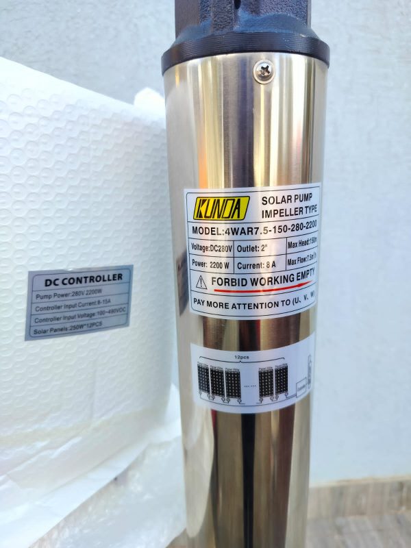 Kunda 2200W High Lift 150m Submersible Direct Solar Pump With DC Connection
