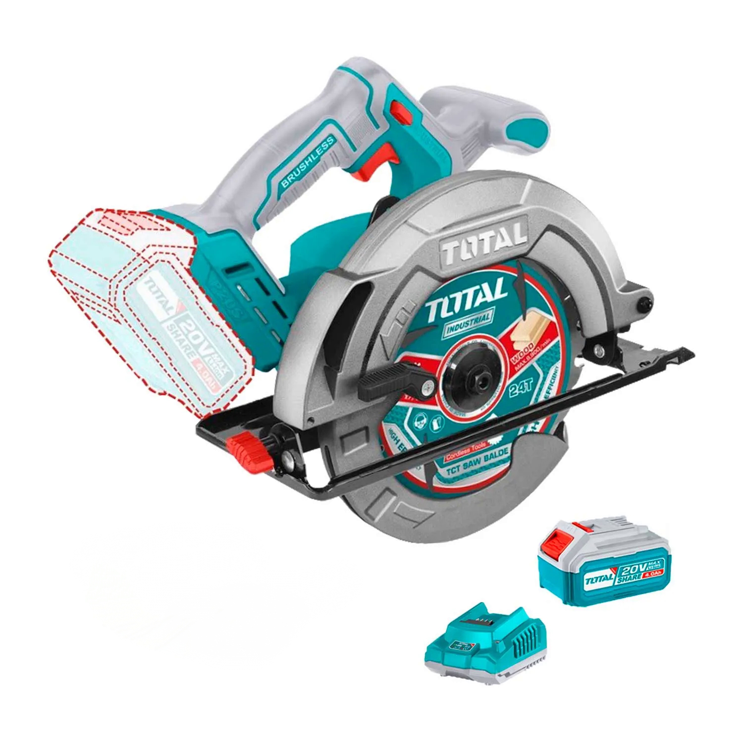 TOTAL Lithium-Ion circular saw 20V 185mm 5.0ah - Image 2